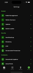 Simulator Screenshot - Settings section